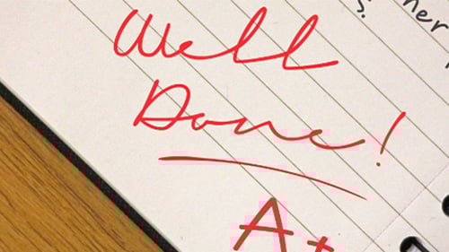 Written feedback in red pen reads 