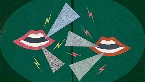 illustration of mouths appearing to shout at each other