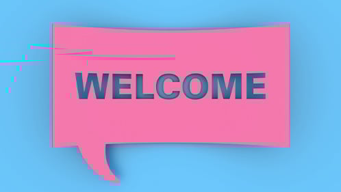Welcome in speech bubble