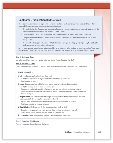 Connections: Literature Middle School spotlight: writing organizational structures image