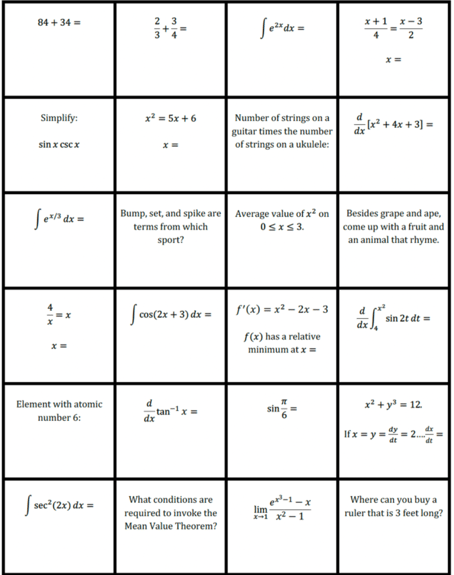 Calculus Speed Sheet