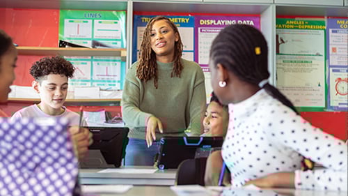 teacher instructing middle school students