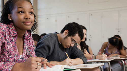 High school students reviewing for exam
