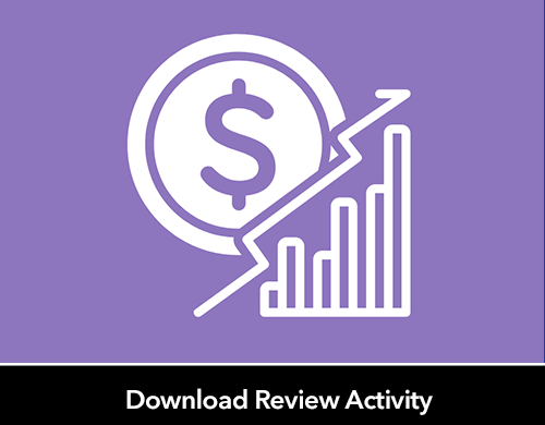 Dollar sign in a circle over a bar graph that is increasing on a purple background