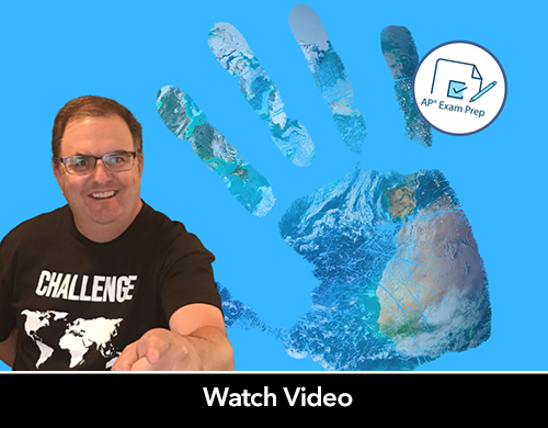 Man with glasses points at viewer and smiles. Image of hand in the background. The inside of the hand is filled with an image of the globe. 