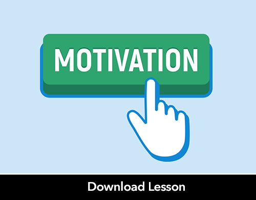 Image of a green button with all caps, white text that reads 'MOTIVATION' beneath is a cursor that looks like a hand with a pointed finger over the button. 