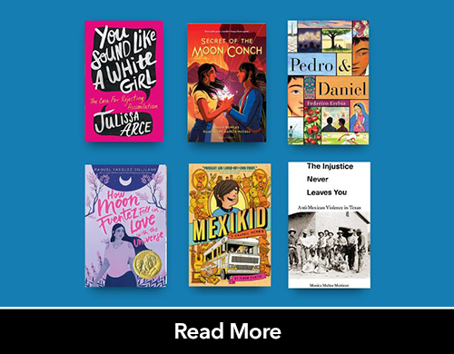 6 novels laying flat against blue background