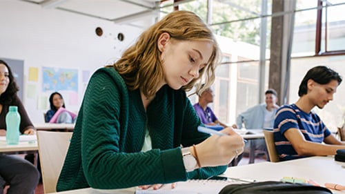 High school student working on essay
