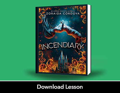 Green background with book in the front. Book cover reads 