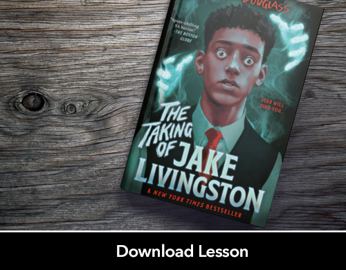 Text: Download Lesson; Image: Taking of Jake Livingston book cover