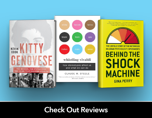 Text: Check Out Reviews; Images: Book Covers for Whistling Vivaldi, Behind the Shock Machine, Kitty Genovese